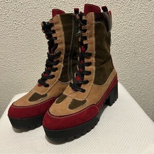Rouge Helium Red and Brown Lace-Up Boots